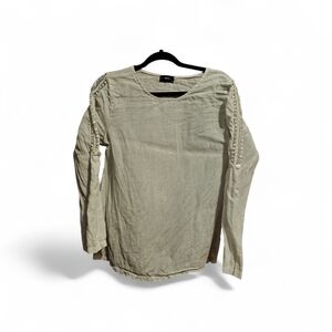 Terzo Millennio White Linen Top Size M Made in Italy Bell Sleeve Detail